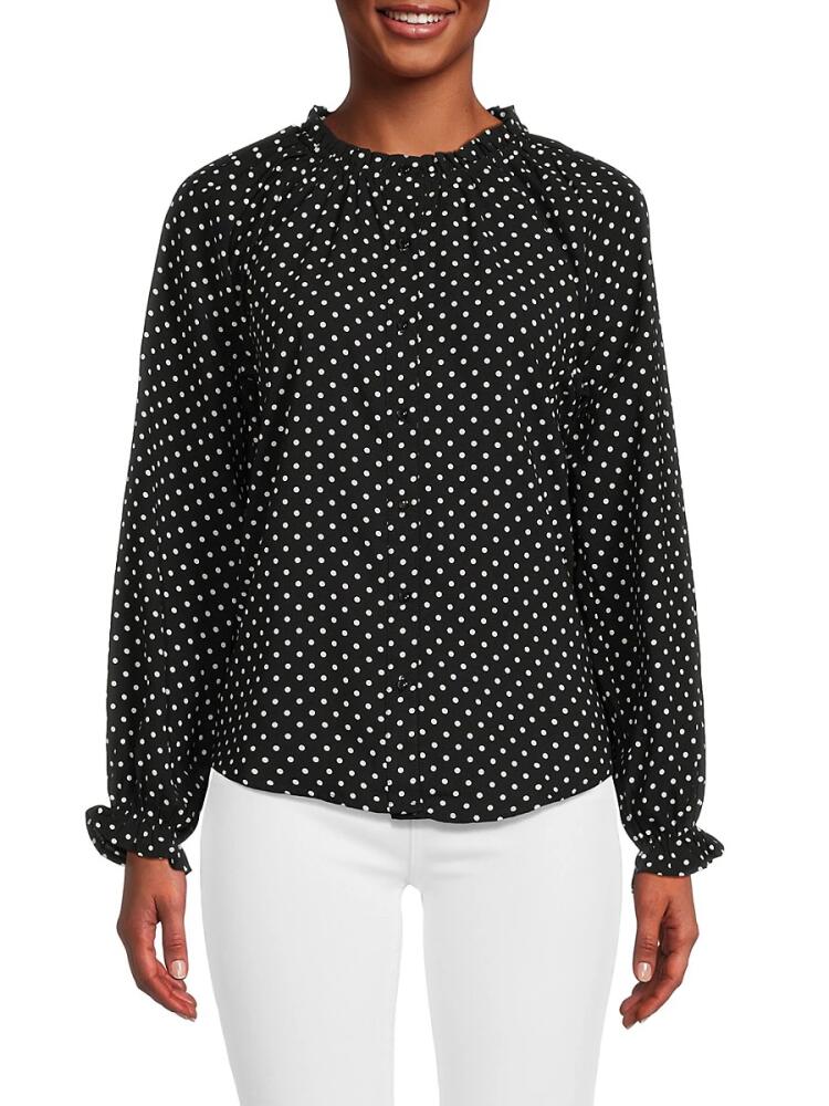 Bobeau Women's Geometric Button Down Shirt - Black White Cover