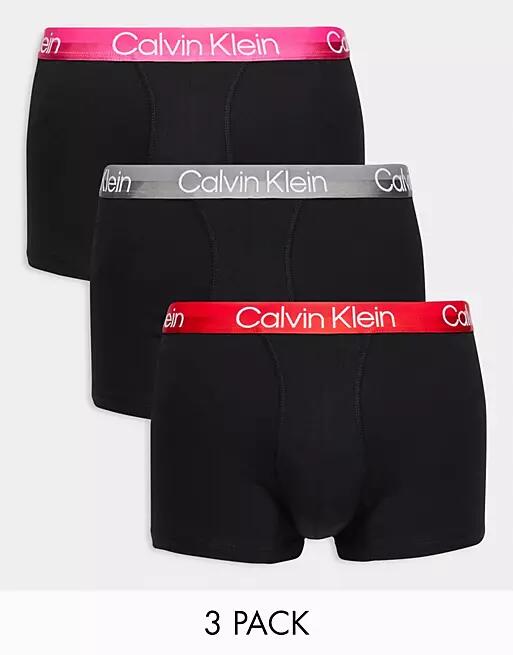 Calvin Klein 3-pack trunks with colored waistband in black Cover