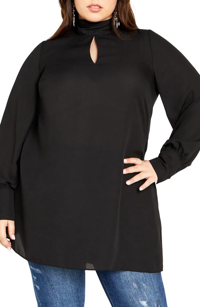 City Chic Tie Neck Tunic Top in Black Cover