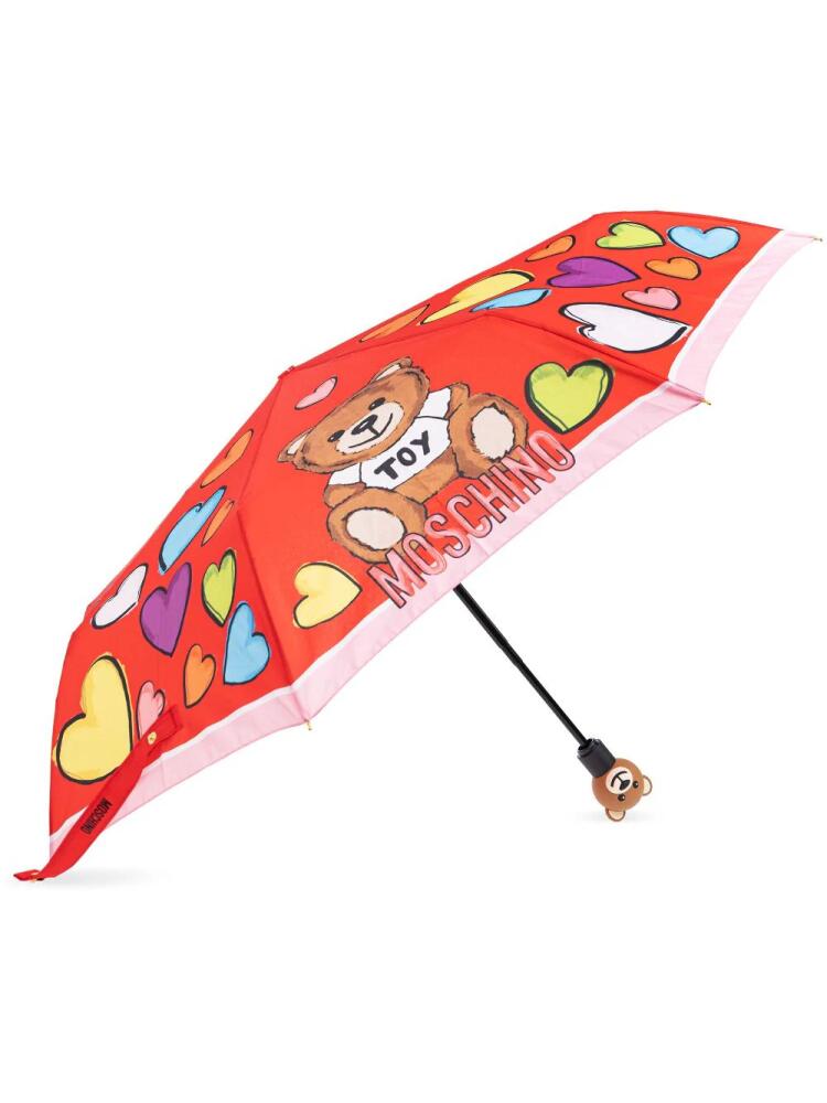 Moschino teddy-heart print compact umbrella - Red Cover