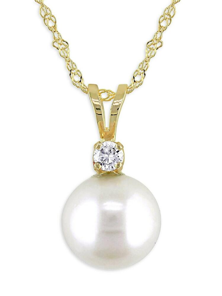 Sonatina Women's 14K Yellow Gold, 8-8.5MM Freshwater Pearl & Diamond Pendant Necklace Cover