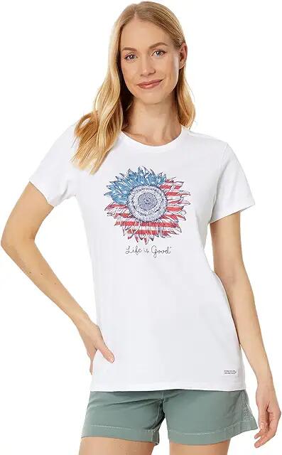 Life is Good American Sunflower Long Sleeve Crusher-Lite Tee (Cloud White) Women's Clothing Cover