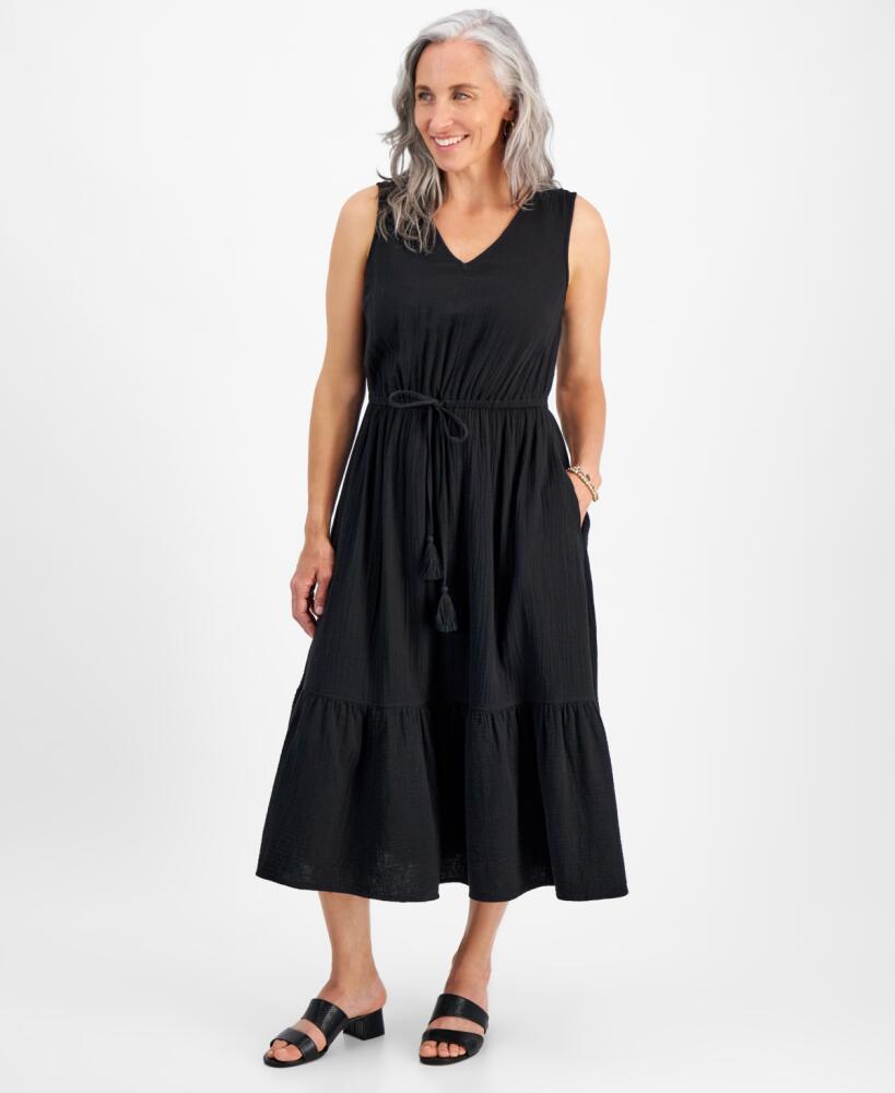 Style & Co Petite Cotton Sleeveless Midi Dress, Created for Macy's - Deep Black Cover