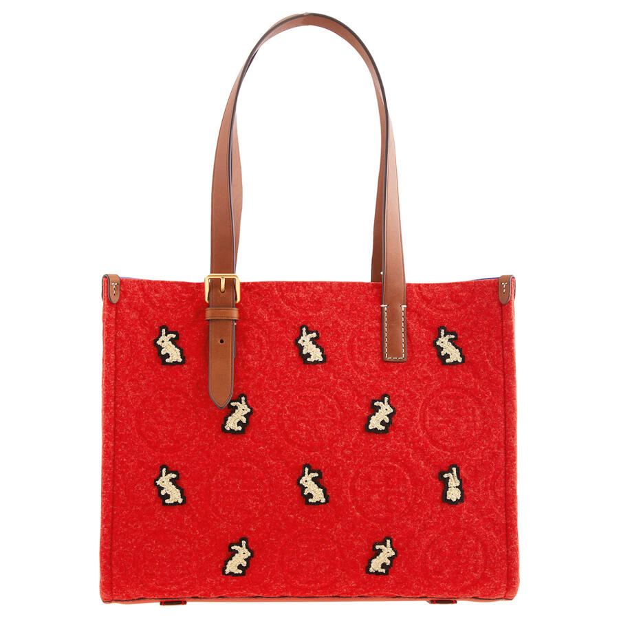 Tory Burch Red Small Rabbit T Monogram Embroidered Tote Cover