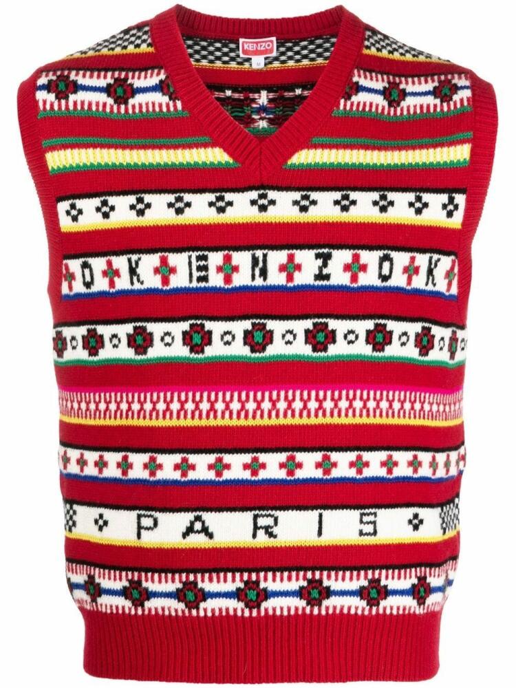 Kenzo V-neck fair isle-knit vest - Red Cover