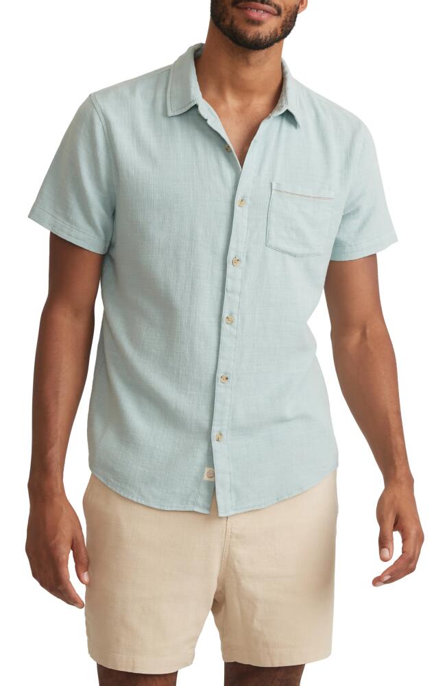 Marine Layer Classic Selvage Short Sleeve Stretch Cotton Button-Up Shirt in Pale Blue Cover