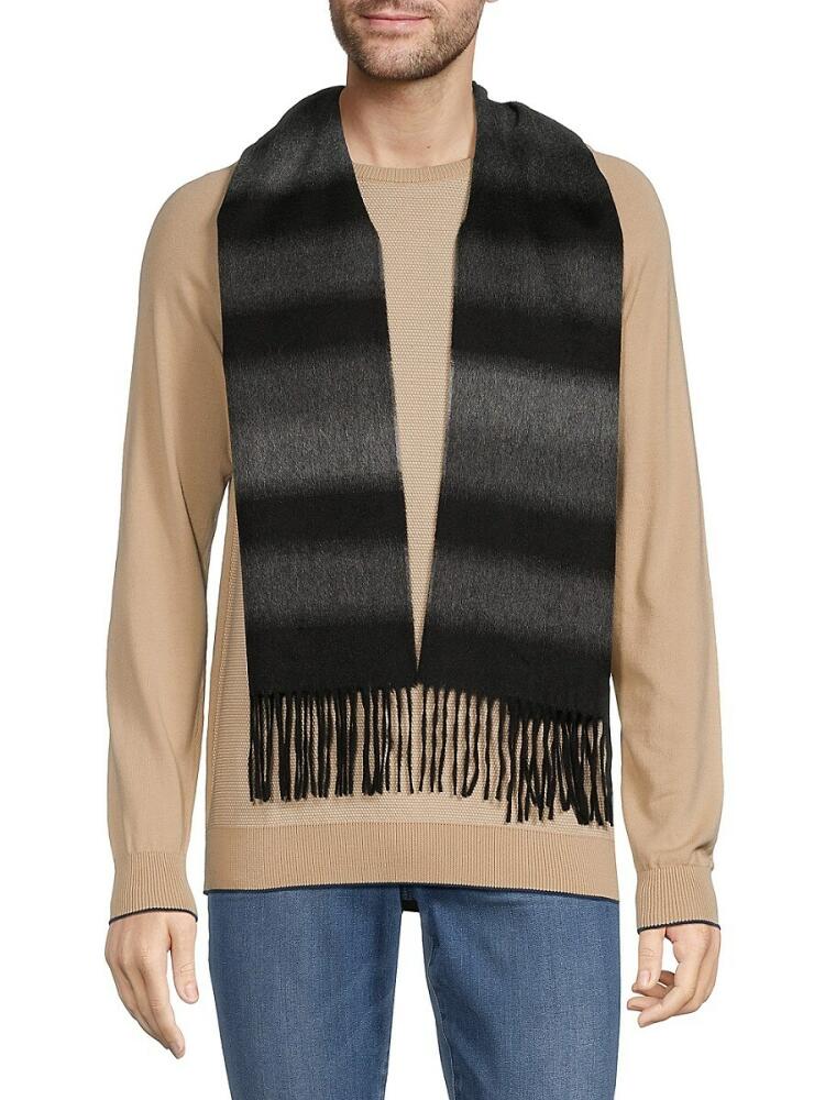 Saks Fifth Avenue Men's Striped Ombre Cashmere Fringe Scarf - Natural Cover