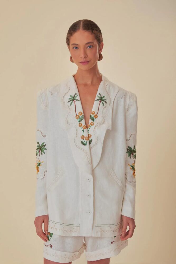 FARM Rio Off-White Coconut Tree Richelieu Euroflax Premium Linen Blazer Cover