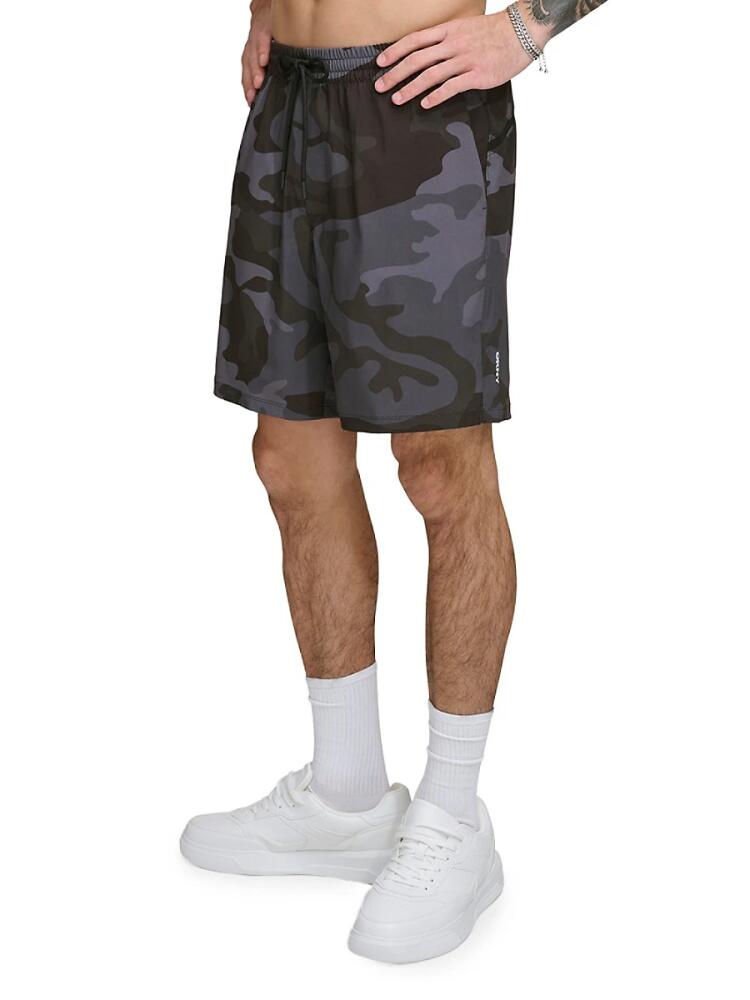 DKNY Men's Standard Fit Flat Front Swim Shorts - Black Camo Cover