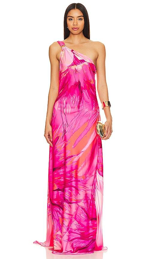 HEMANT AND NANDITA Abira One Shoulder Maxi Dress in Pink Cover