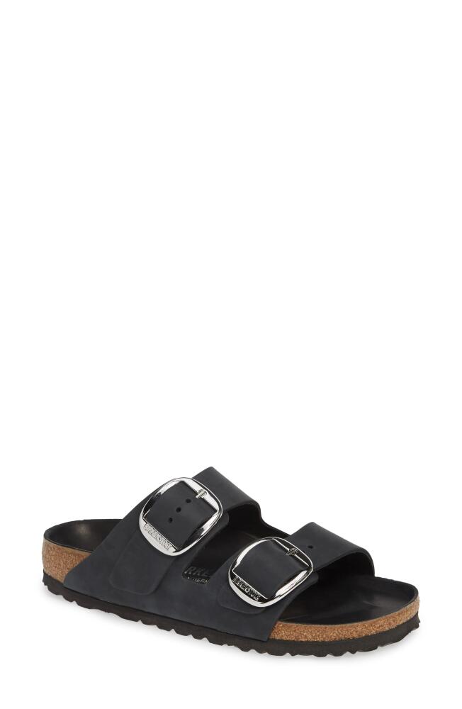 Birkenstock Arizona Big Buckle Slide Sandal in Black Oiled Leather Cover