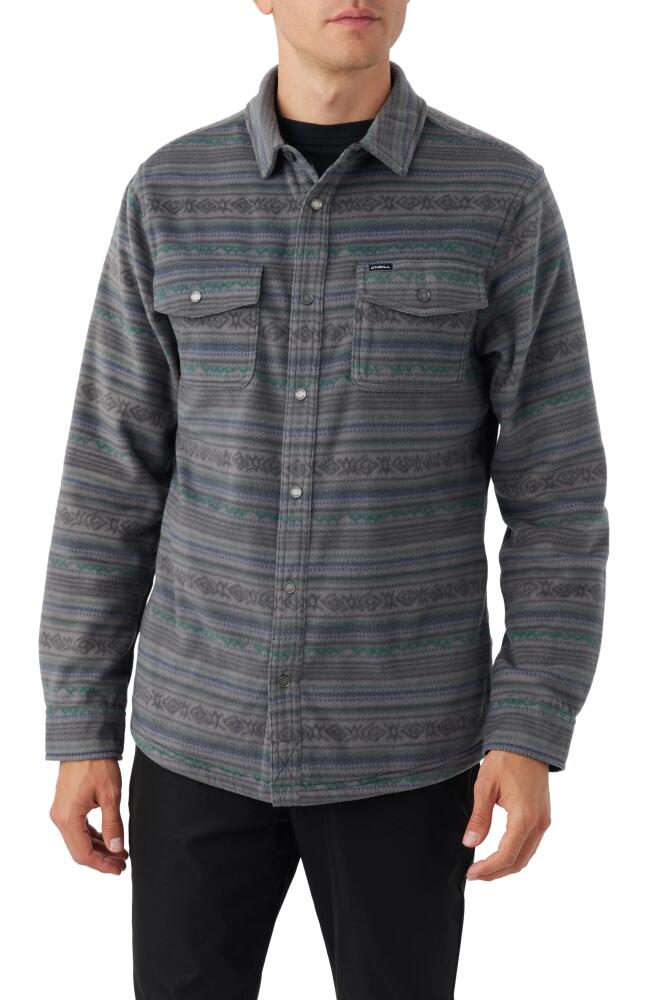 O'Neill Glacier Stripe Fleece Snap-Up Overshirt in Grey Cover