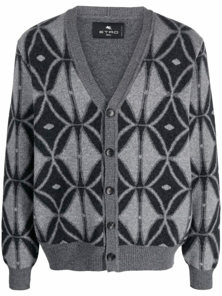 ETRO patterned-jacquard knit wool cardigan - Grey Cover