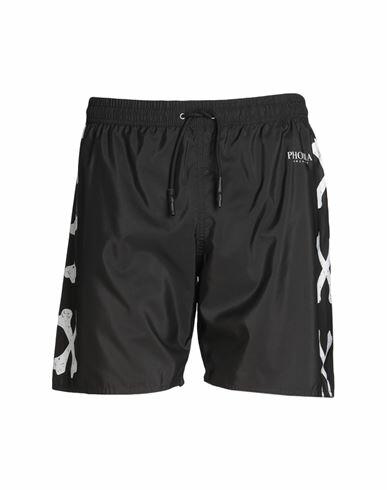 Phobia Archive Black Swimwear With White Cross Bones Man Swim trunks Black Polyester Cover