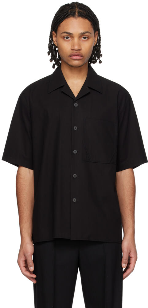 Solid Homme Black Open Collar Shirt Cover