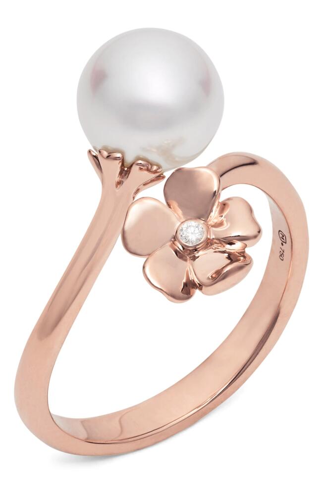 Mikimoto Cultured Pearl & Diamond Bypass Ring in Rose Gold Cover