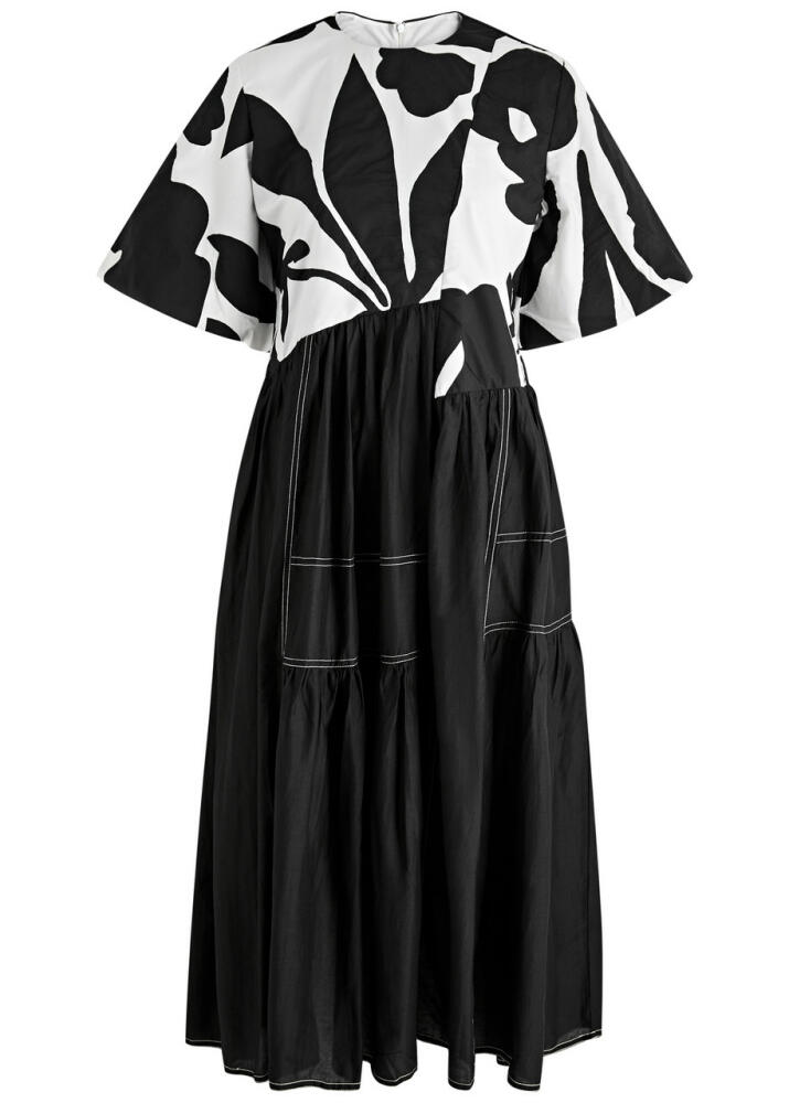 Lovebirds Printed Silk Midi Dress - Black And White Cover