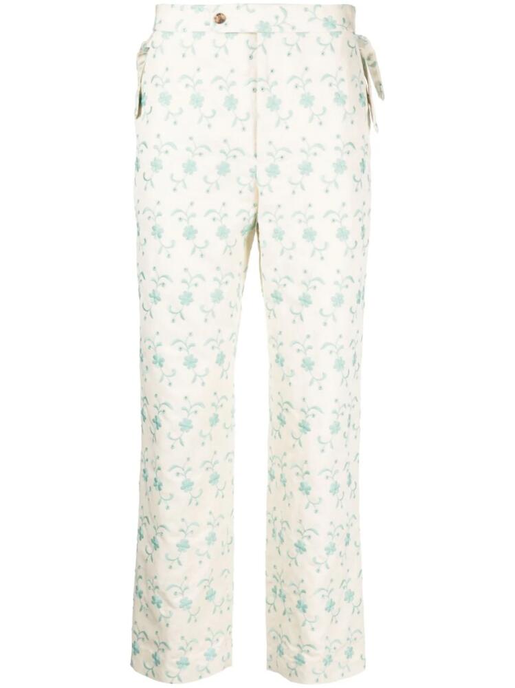 BODE floral-embroidery straight-leg trousers - Neutrals Cover