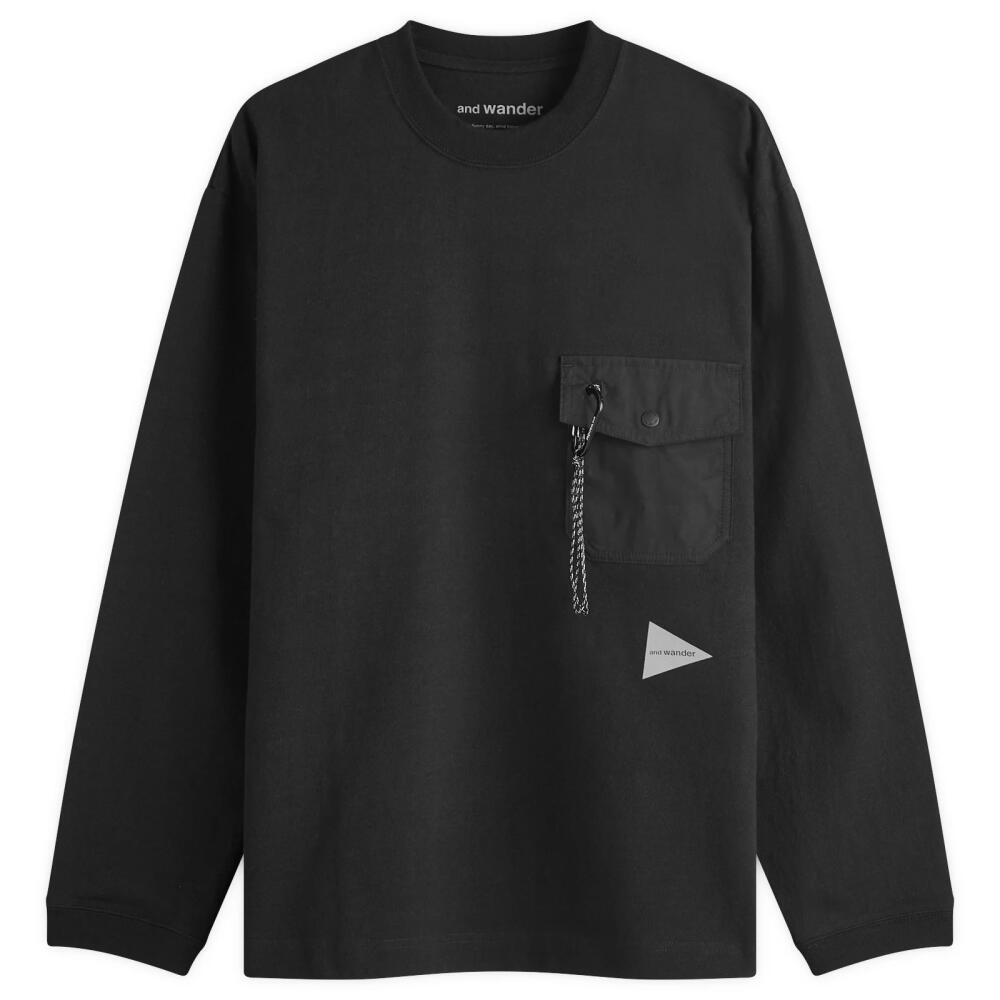 and wander Heavy Cotton Long Sleeve Pocket T-Shirt in Black Cover