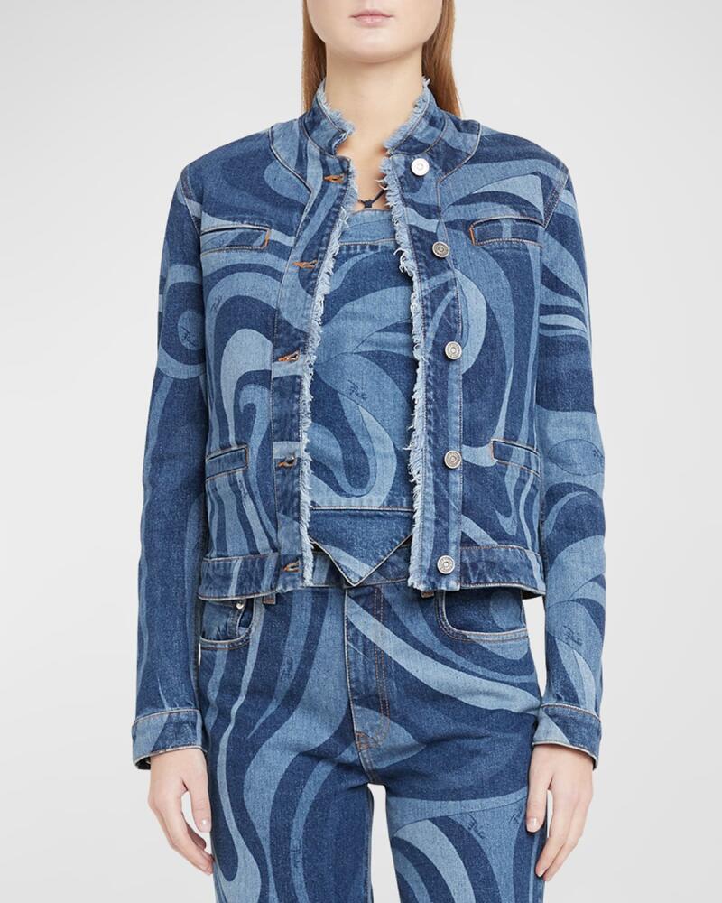 Emilio Pucci Swirl-Print Denim Button-Front Jacket Cover