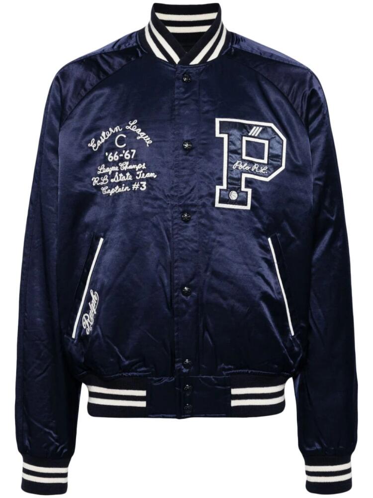 Polo Ralph Lauren logo-appliqué satin bomber jacket - Blue Cover