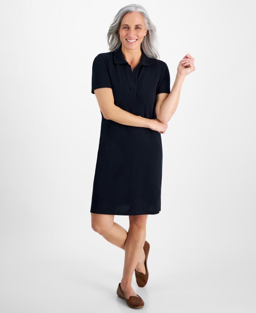 Style & Co Petite Cotton Weekender Polo Dress, Created for Macy's - Deep Black Cover