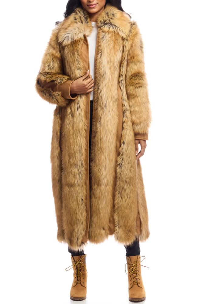 DONNA SALYERS FABULOUS FURS Goldie Faux Fur & Faux Suede Long Coat in Golden Fox Cover