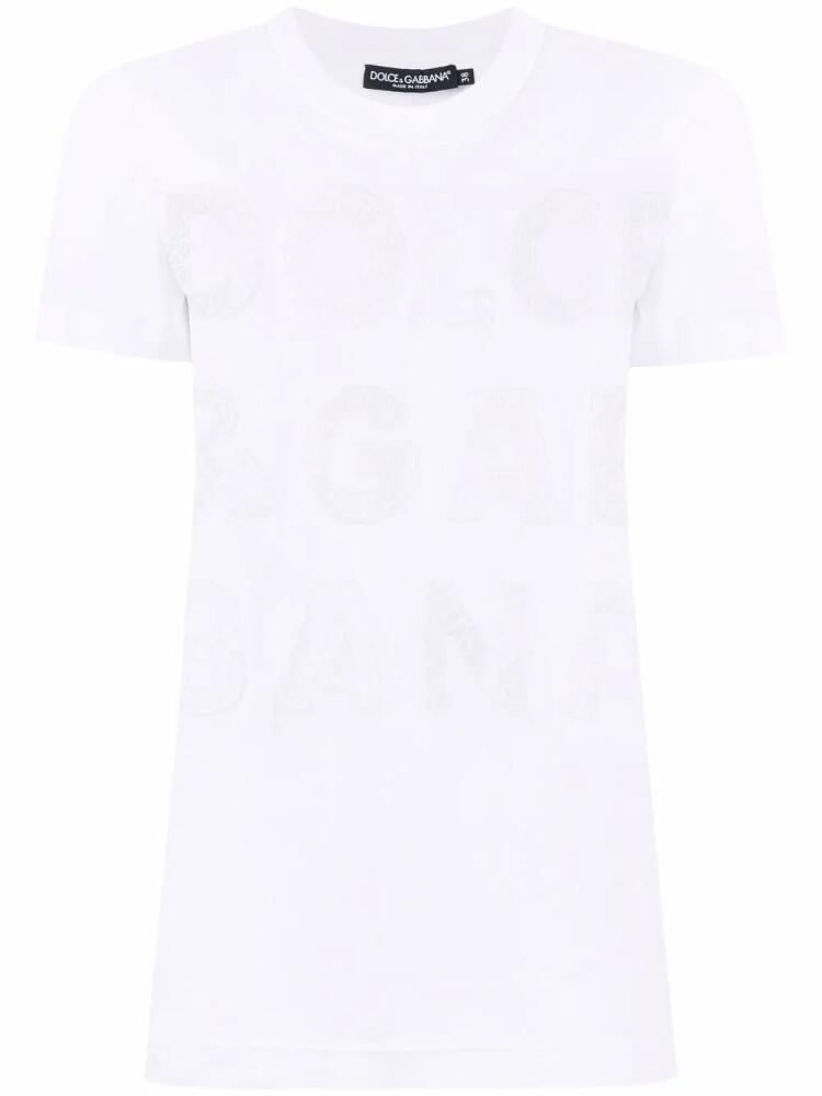 Dolce & Gabbana openwork-logo cotton T-shirt - White Cover