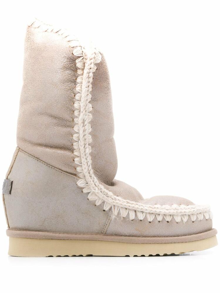 Mou crochet stitch-trim wedge boots - Neutrals Cover