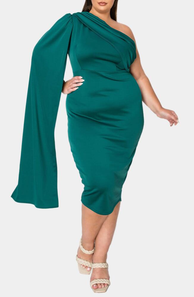 L I V D Spade One-Shoulder Cape Dress in Emerald Cover