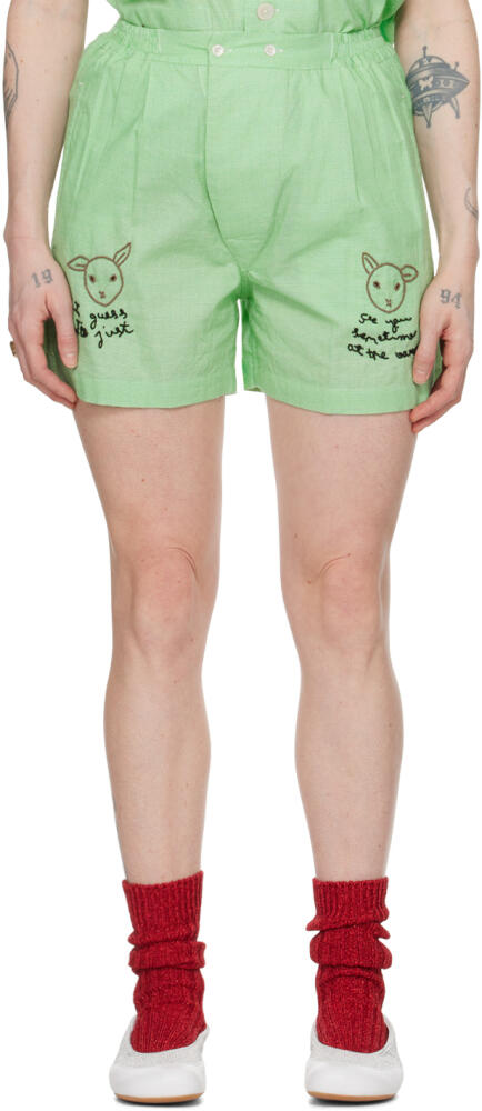 Bode Green & White 'See You At The Barn' Shorts Cover