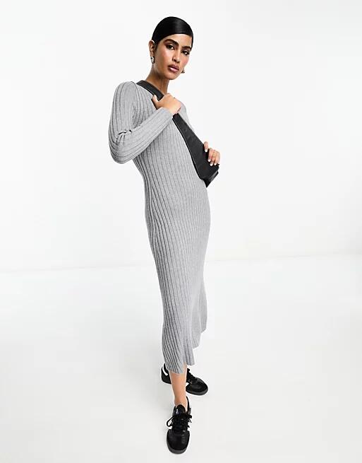 & Other Stories flared ribbed knitted midi dress in gray Cover