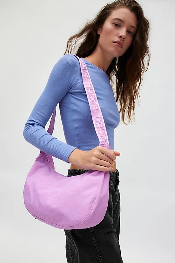 BAGGU Medium Nylon Crescent Bag in Peony Cover