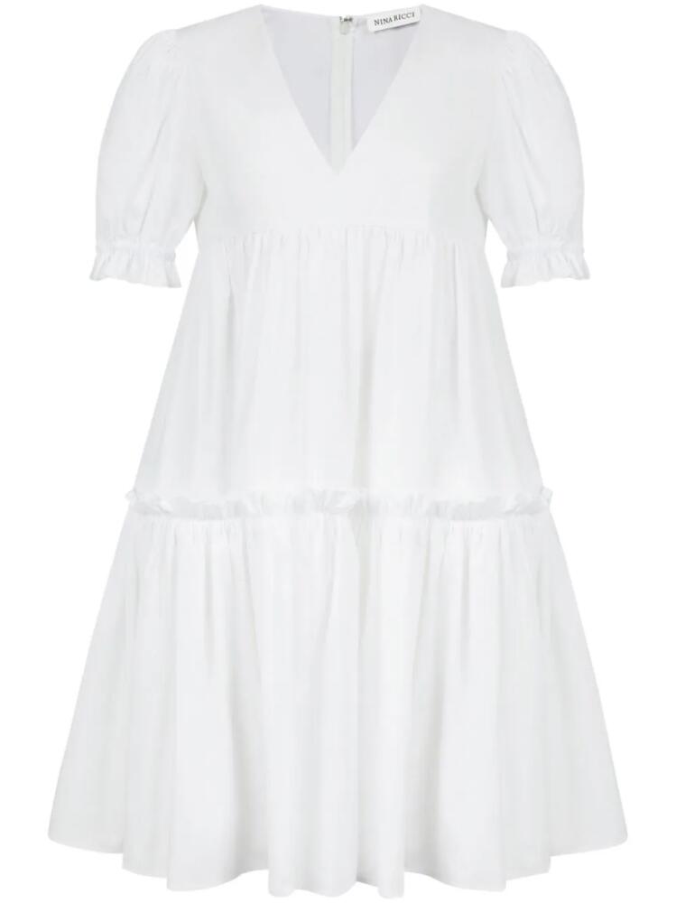 Nina Ricci tiered V-neck poplin dress - White Cover