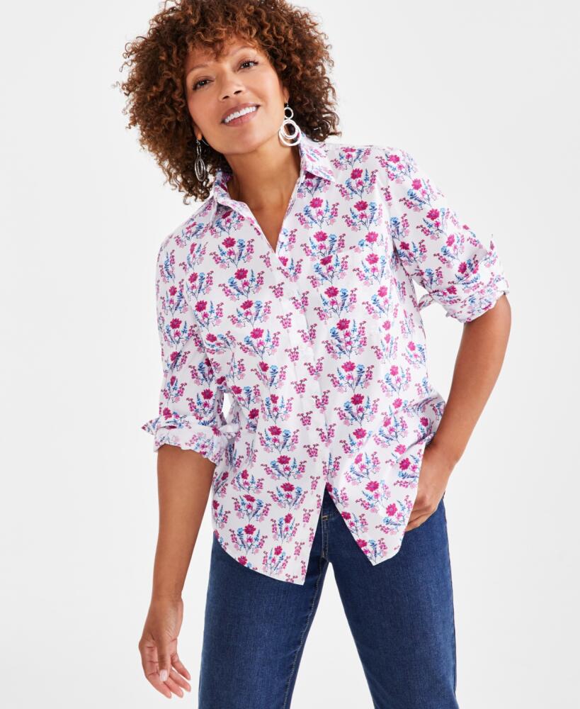 Style & Co Women's Printed Cotton Perfect Shirt, Created for Macy's - Bouquet White Cover