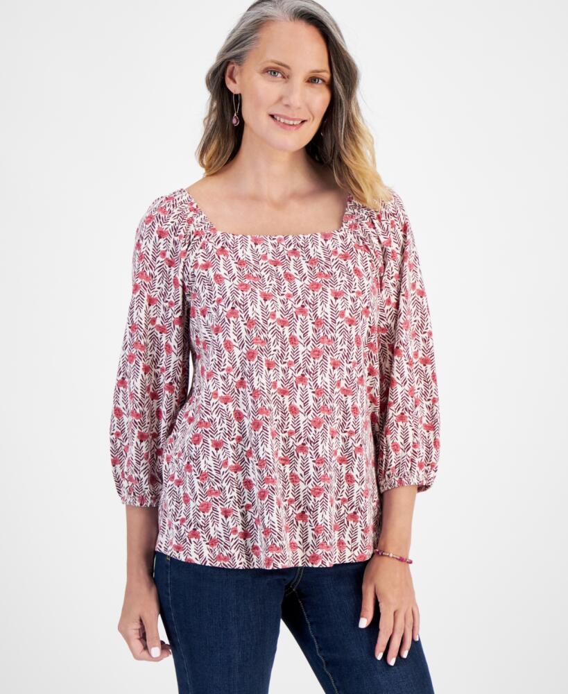 Style & Co Petite Square-Neck 3/4-Sleeve Top - Millies Eggnog Cover