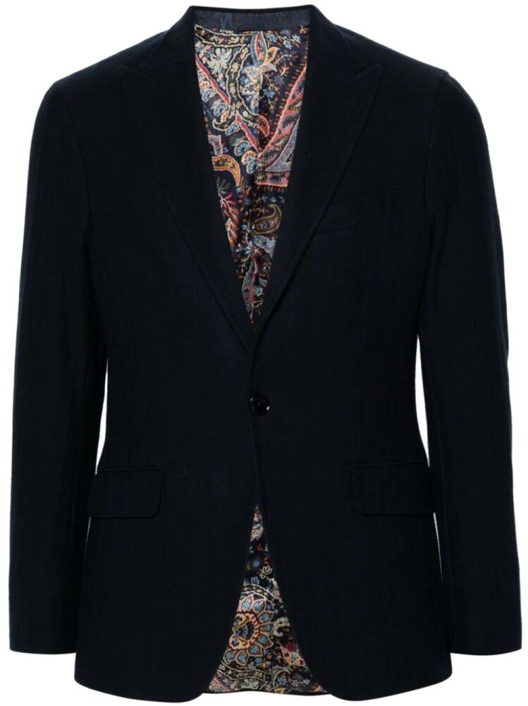 ETRO herringbone-pattern cotton blazer - Blue Cover