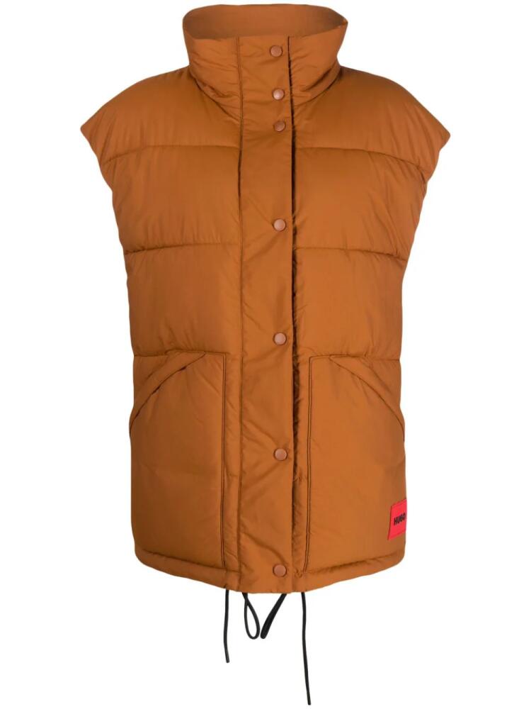 HUGO funnel-neck panelled gilet - Brown Cover