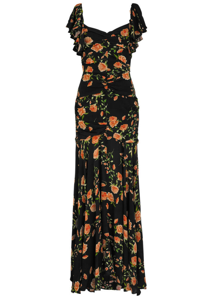 DE LA Vali Sevillia Floral-print Crepe de Chine Maxi Dress - Black Cover