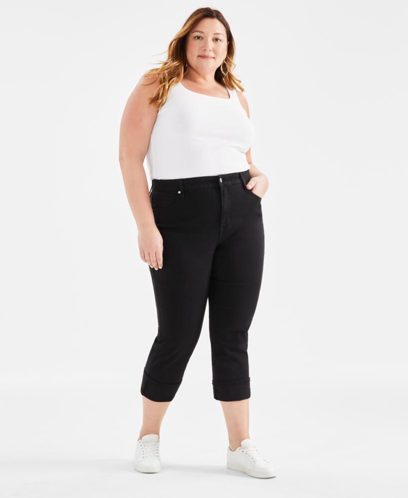 Style & Co Plus Size High-Rise Cuff Capri Jeans, Created for Macy's - Deep Black Cover