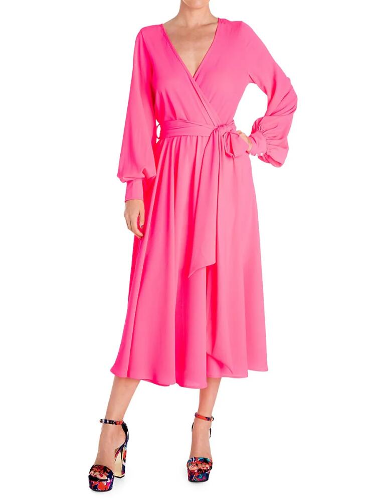 MEGHAN LA Women's Venus Belted Wrap Midi Dress - Neon Pink Cover