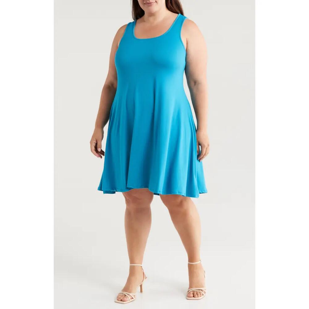 24seven Comfort Apparel Stretch Fit & Flare Dress in Turquoise Cover