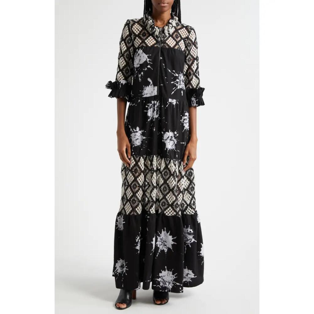 BUSAYO Bidemi Mixed Media Cotton Maxi Dress in Black/White Cover