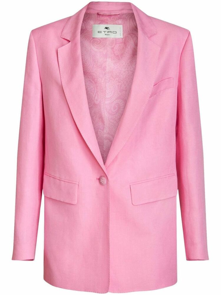 ETRO button-fastening linen-silk blazer - Pink Cover