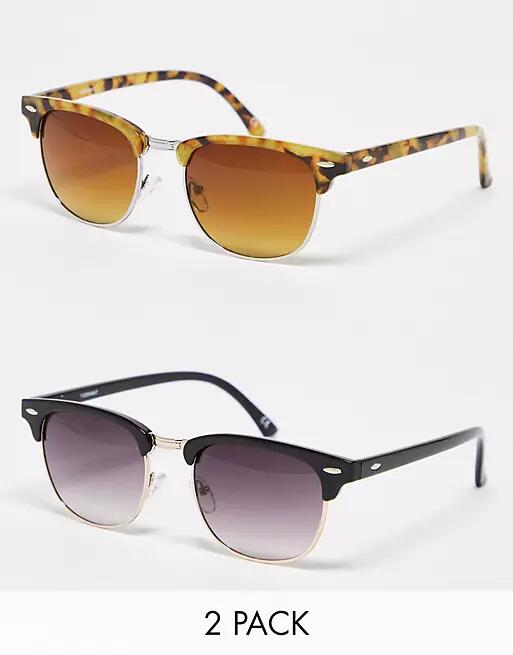 ASOS DESIGN 2 pack retro sunglasses in black and tort-Multi Cover