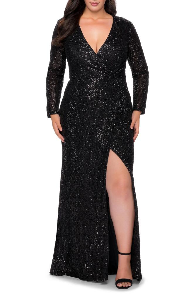 La Femme Sequin Long Sleeve Gown in Black Cover