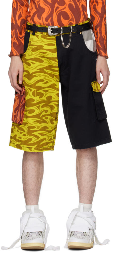 ERL Yellow & Black Printed Cargo Shorts Cover