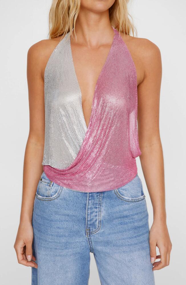 NASTY GAL Colorblock Chain Mail Halter Top in Silver Cover