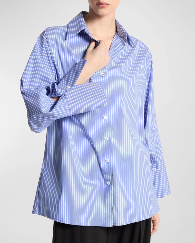 Michael Kors Collection Oversized Cotton Poplin Striped Button-Front Shirt Cover