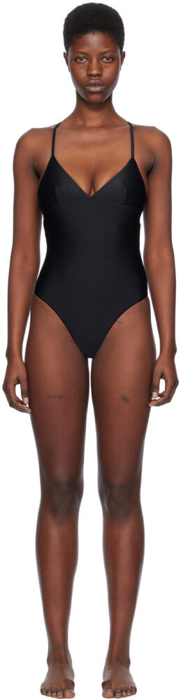 Matteau Black Crossback Plunge One-Piece Swimsuit Cover